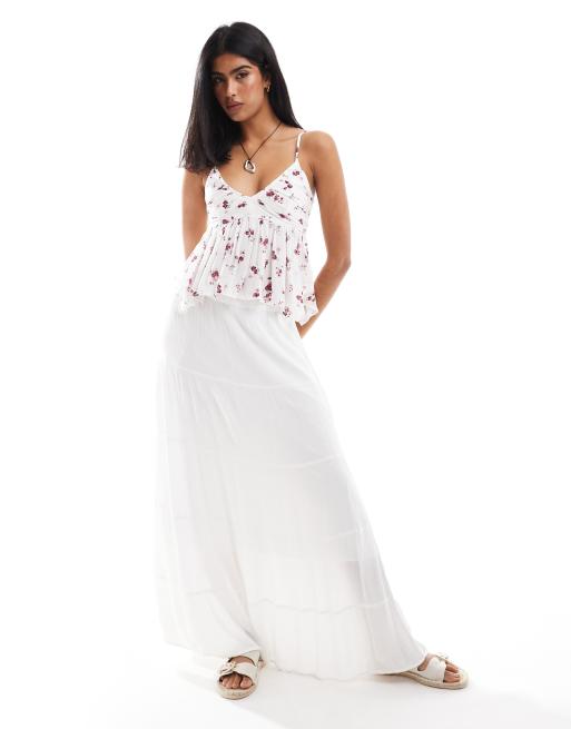 Hollister – Asymmetrisches Babydoll-Oberteil in gebrochenem Weiß mit Blumenmuster, 2 von 4