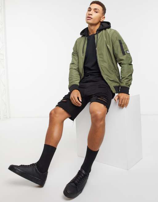 Hooded bomber jacket hollister on sale