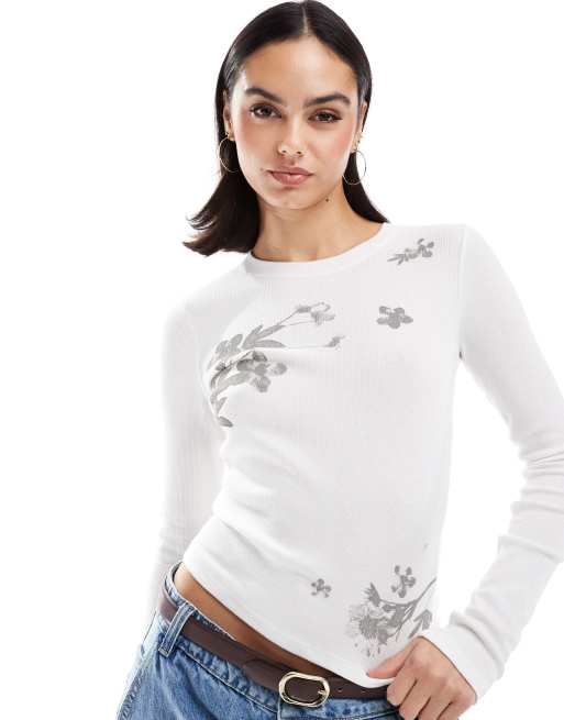 Hollister - Baby T-shirt met print en lange mouwen in wit