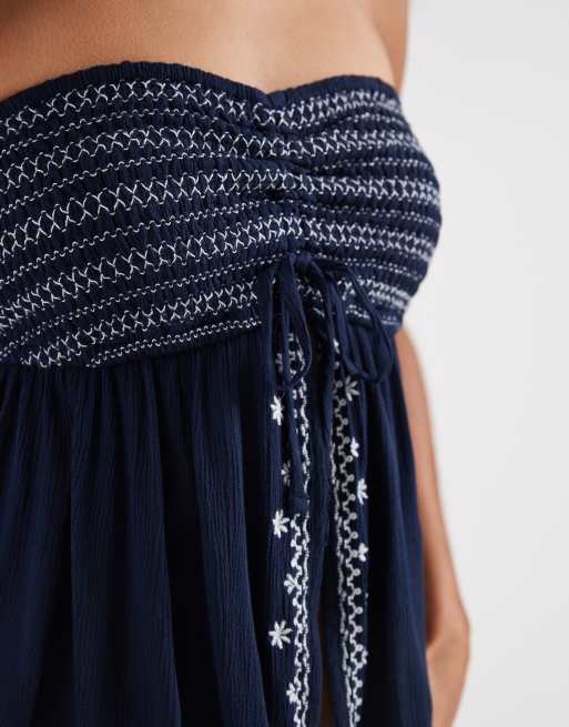Hollister babydoll bandeau top wtih embroidered hem in navy, 4 of 4