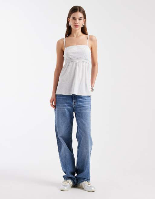 Hollister – Babydoll-Camisole in Grau mit Spitzenbesatz, 3 von 4