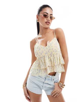 Hollister - Babydoll-Oberteil in Gelb mit Blumenmuster, Kombiteil