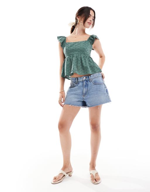 Hollister – Babydoll-Oberteil in Grün mit eckigem Ausschnitt, 2 von 4