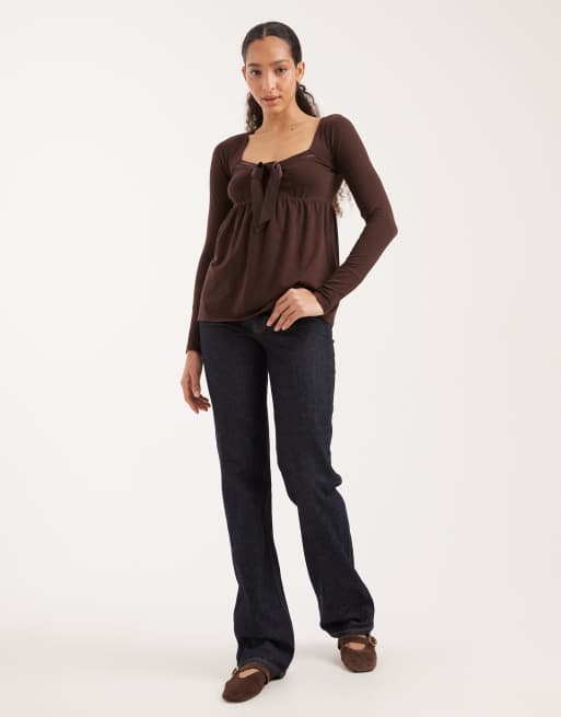 Hollister - Babydoll top met lange mouwen en strik aan de voorkant