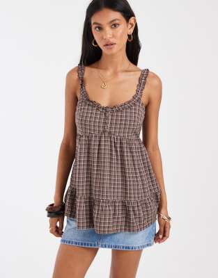 Hollister Babydoll Tunic Top With Tie Back Detail In Brown