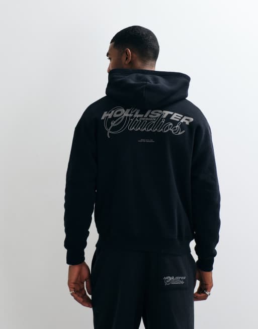 Hollister back graphic logo boxy fit hoodie in black, 1 of 5