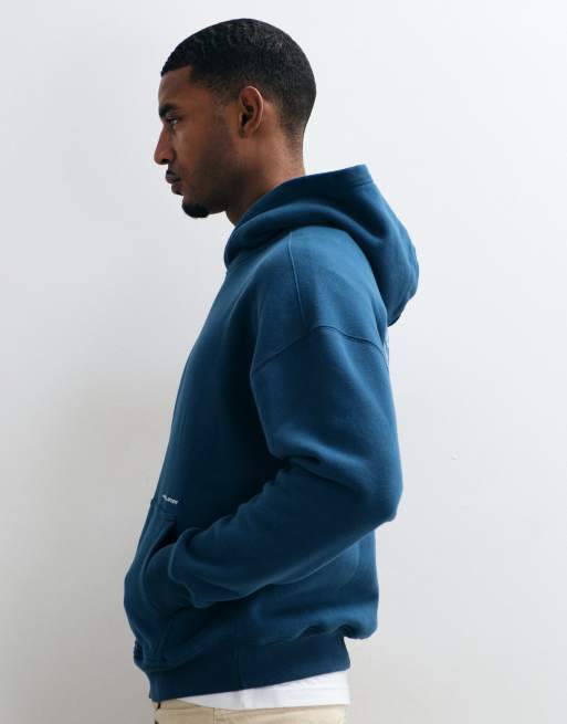 Hollister back graphic logo boxy fit hoodie in blue, 5 of 5