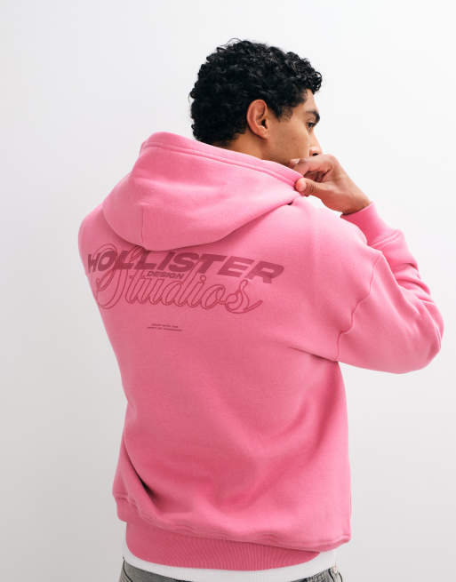 Hollister back graphic logo boxy fit hoodie in pink