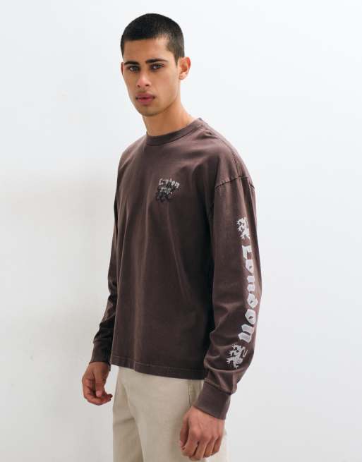 Hollister back graphic long sleeve t-shirt in brown, 2 of 10