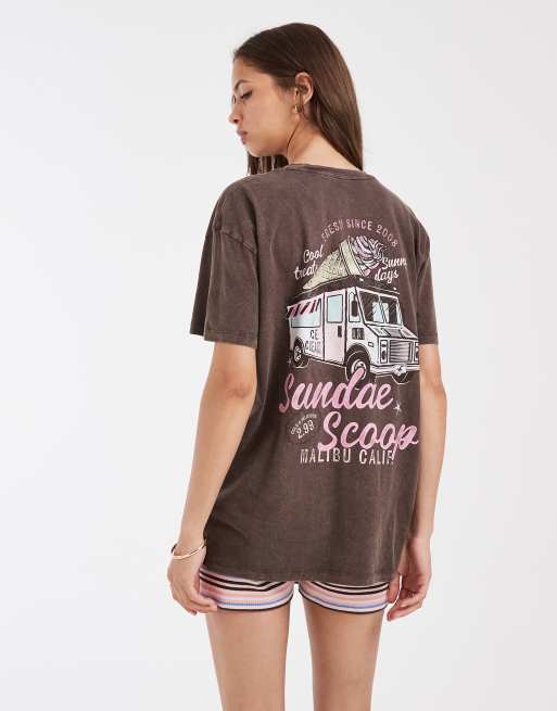 Hollister back graphic oversized t-shirt in brown