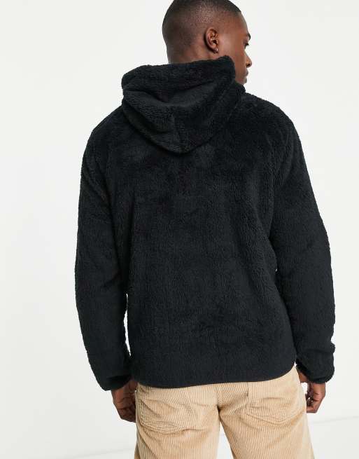 Black sherpa hooded jacket clearance