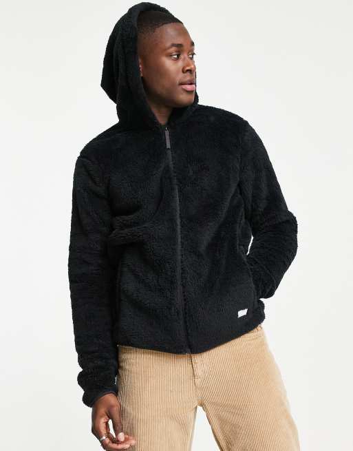 Hollister back logo cozy sherpa hooded jacket in black