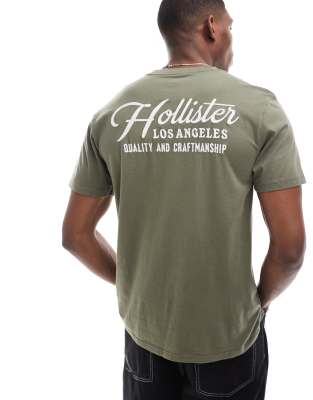 Hollister back print t-shirt in olive green