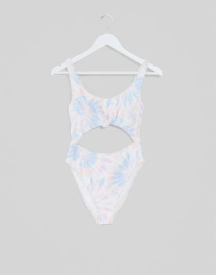 Hollister - Badeanzug mit Aussparung und Batikmuster-Weiß