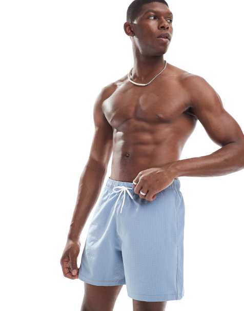 Hollister – Badeshorts aus Seersucker in Hellblau, 6 Zoll Schrittlänge - view 1