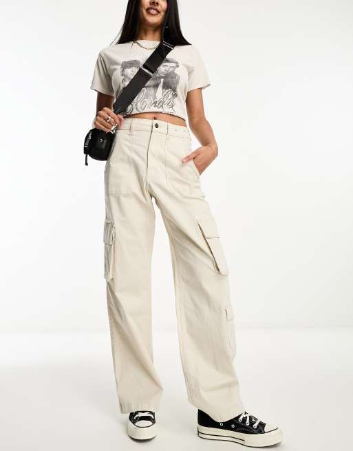 Hollister baggy cargo pant in cream | ASOS