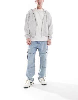 Hollister Hollister baggy carpenter jean with pocket detail in light stone wash-Blue