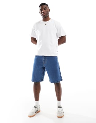 baggy carpenter knee length denim shorts in blue