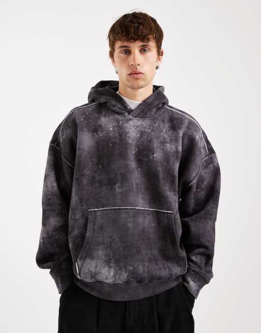 Hollister baggy cinch hoodie in washed black
