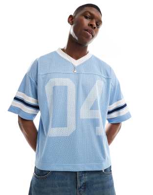 baggy cropped americana varsity motif athletic top in blue multi