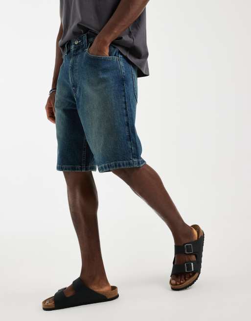 Hollister baggy denim shorts in dark wash blue, 3 of 5