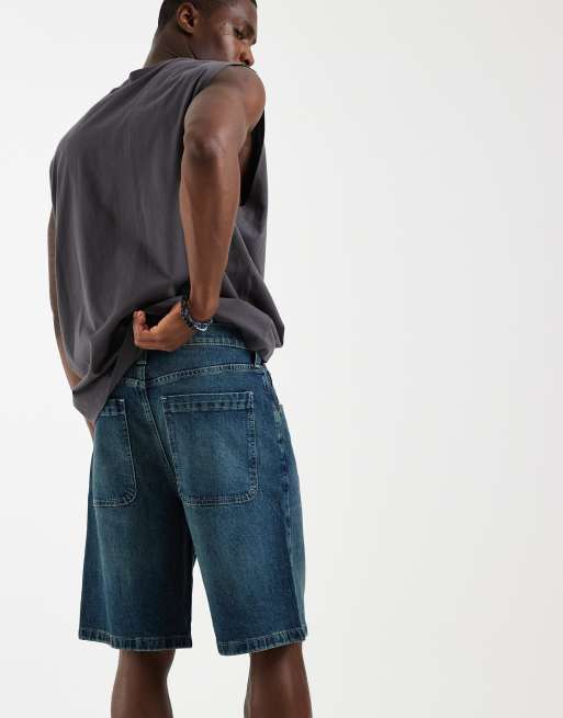 Hollister baggy denim shorts in dark wash blue, 5 of 5
