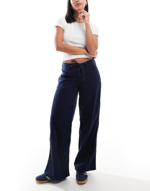 Hollister baggy drawstring pants in navy