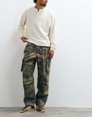Hollister baggy fit cargo pants in dark green camo