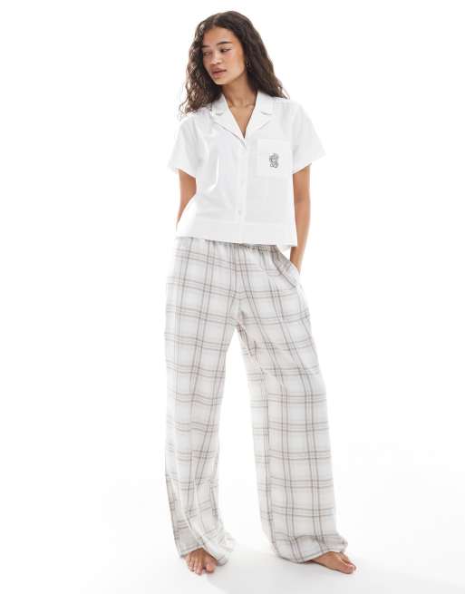 Hollister - Baggy flanellen pyjamabroek met ruiten in crème