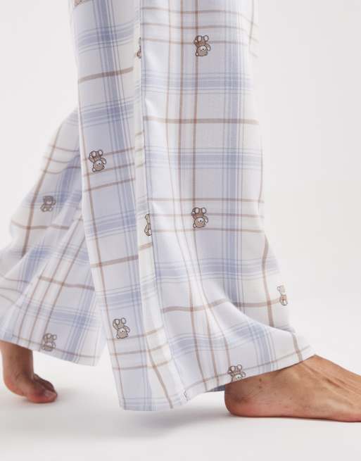 Hollister baggy flannel pyjama bottoms in blue plaid, 3 of 4
