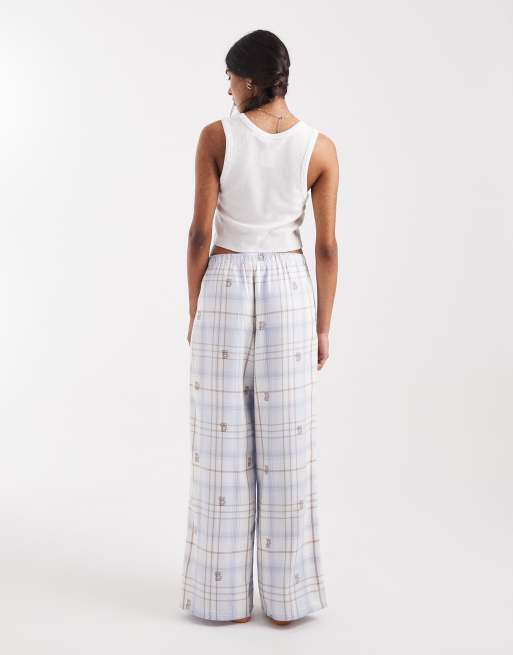 Hollister baggy flannel pyjama bottoms in blue plaid, 4 of 4