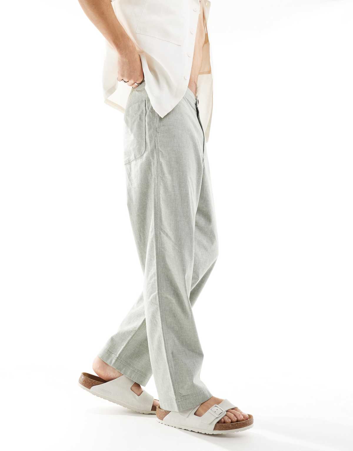 Hollister baggy flex waist linen trouser in textured khaki
