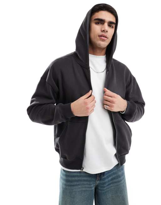 Hollister - Baggy hoodie met lange pasvorm in gewassen zwart