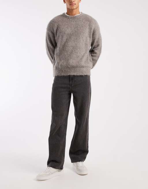 Hollister – Baggy-Jeans in Schwarz mit bestickter Tasche