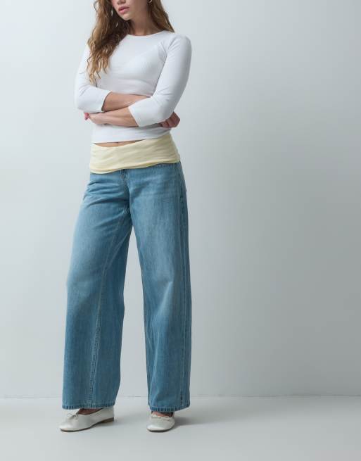 Hollister baggy jeans with adjustable waistband in light blue wash, 1 of 5