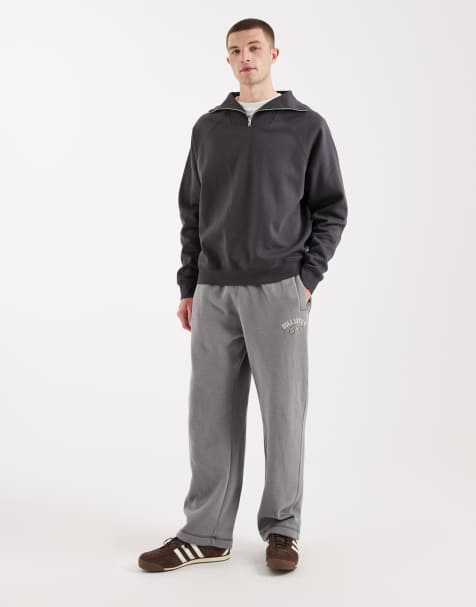 Hollister - Baggy joggingbroek met boorden en logoprint in grijs - view 1