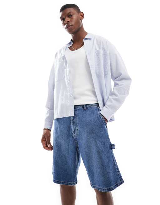 Hollister baggy jorts in medium wash | ASOS