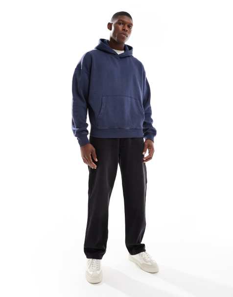 Hollister – Baggy-Kapuzenpullover in Marineblau mit Fronttasche - view 1