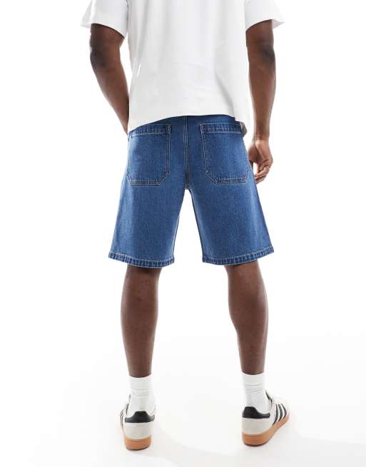Hollister - Baggy knielange timmermansshort in blauw denim, 4 van 5