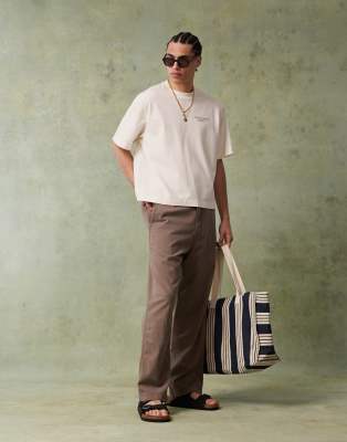 baggy linen blend pants in taupe-Neutral
