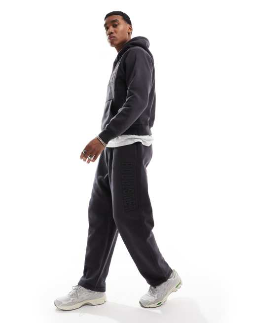 Hollister baggy straight leg motif trackies in charcoal (part of a set)