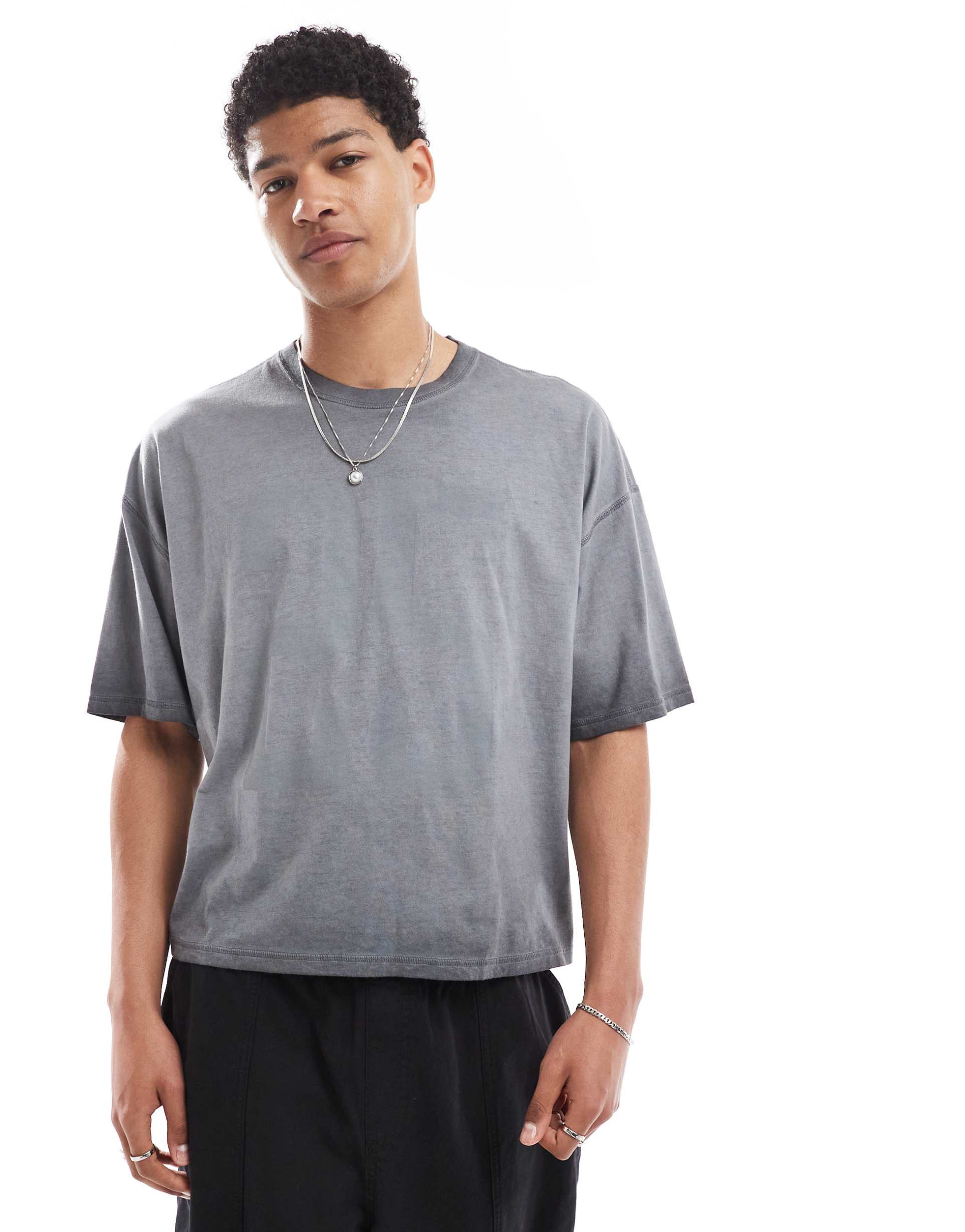 hollister baggy varsity motif t-shirt in washed gray