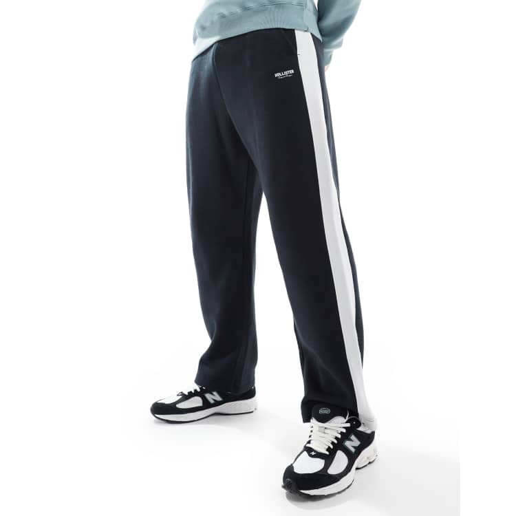Hollister baggy varsity side stripe jogger in black ASOS