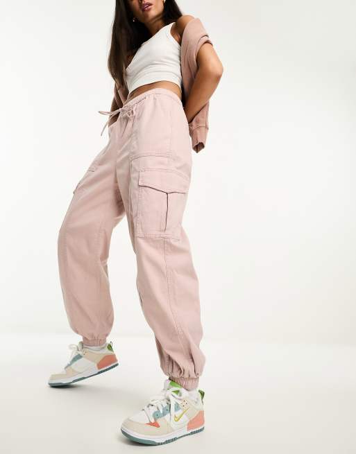 Hollister baggy woven cargos in rose pink