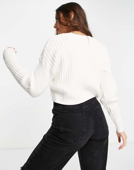 White balloon sleeve cardigan discount