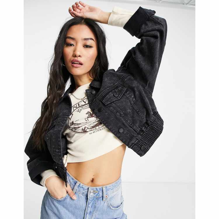 Black denim jacket 2025 womens hollister