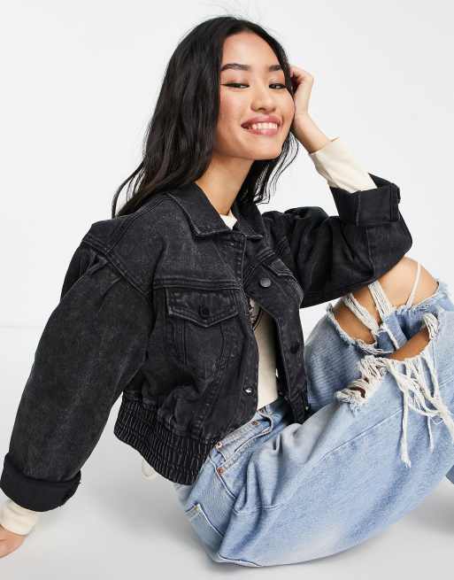Hollister balloon sleeve denim jacket in black