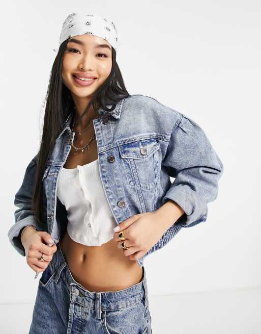 Denim jacket with balloon sleeve cheap