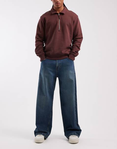 Hollister super baggy 5 pocket jeans in dark blue wash
