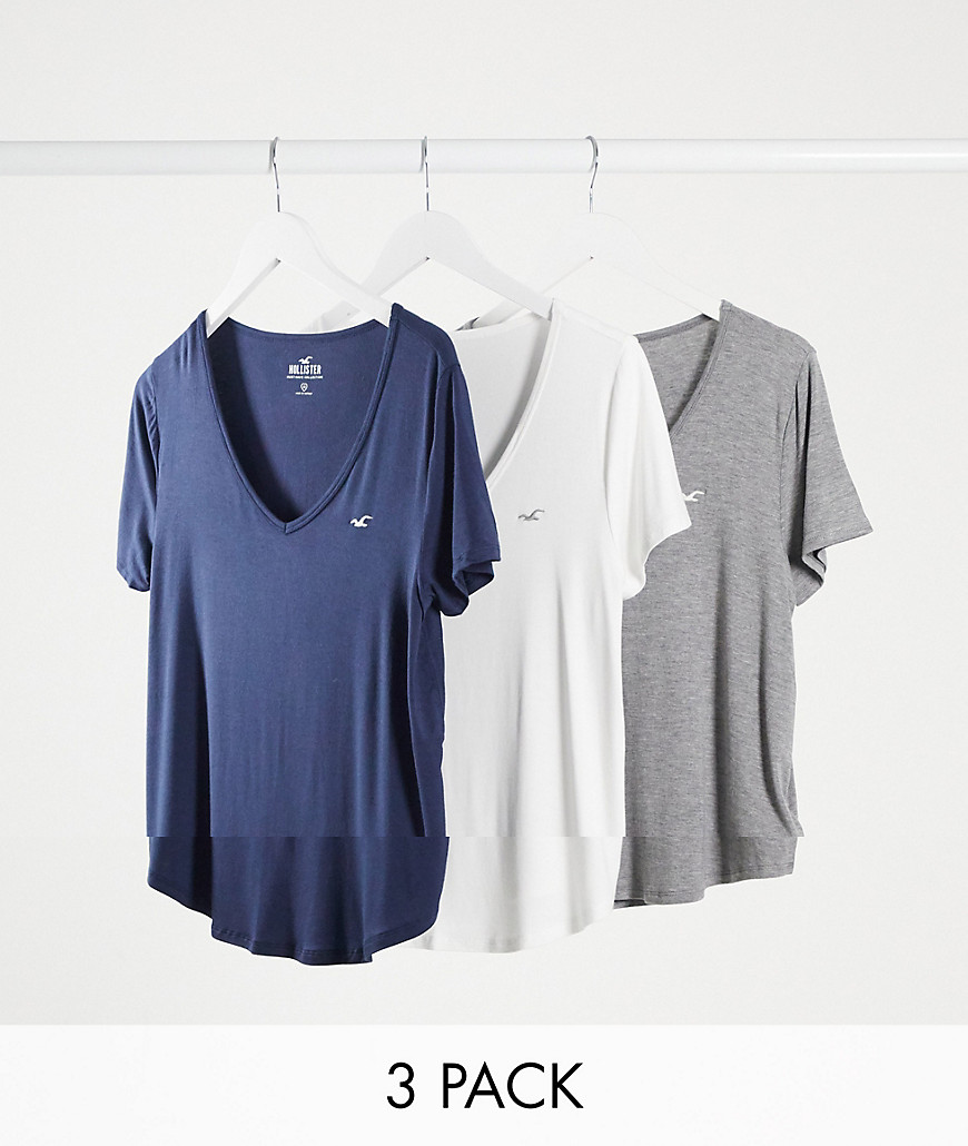 Hollister - basic t-shirt med korte ærmer i 3-pak-Multifarvet